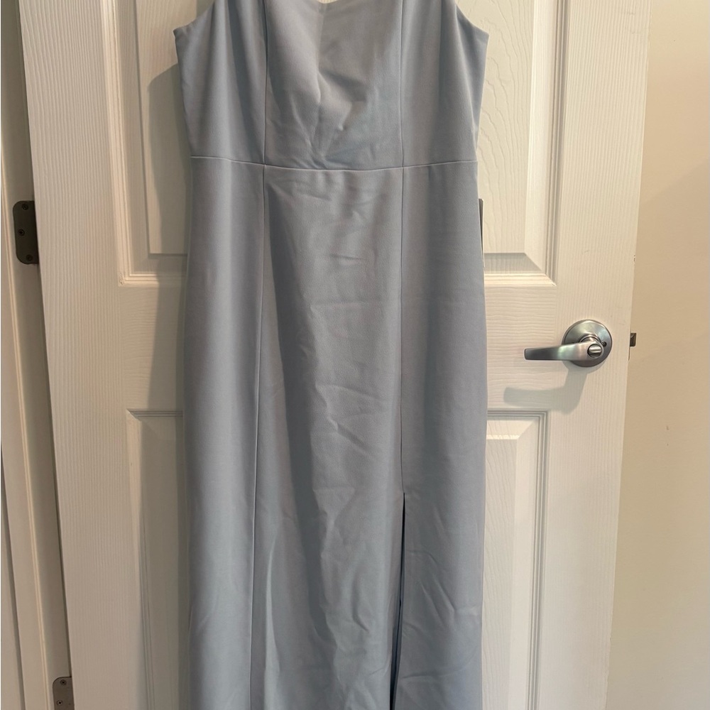 Show Me Your MuMu Paris Gown in Steel Blue stretch fabric